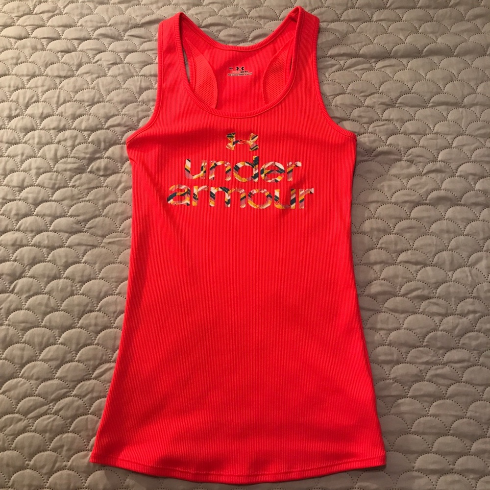 Under Armour Heat Gear Workout Tank Top; Neon Coral/Orange Color; Size Small